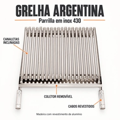 Grelha Argentina Parrilla Inox 430 para Churrasqueira 30cm 40cm 50cm 60cm 70cm